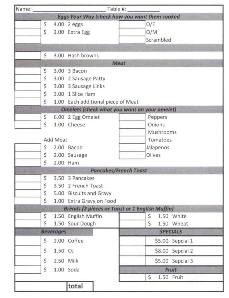 Friday Breakfast Menu